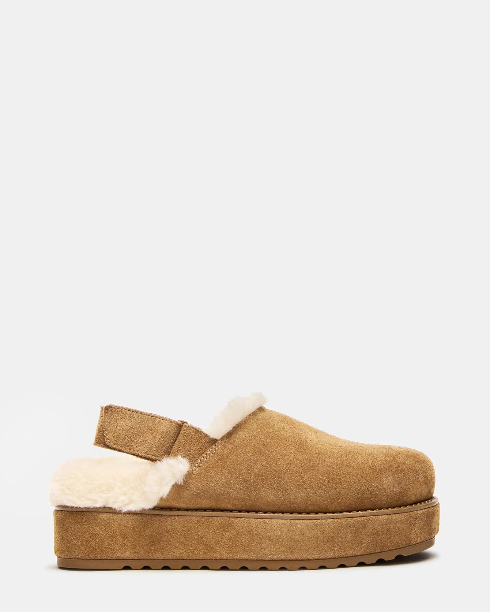 MELLOW Faux Fur Cognac Suede Women's Slingback Platform Clog | Steve Madden (US)