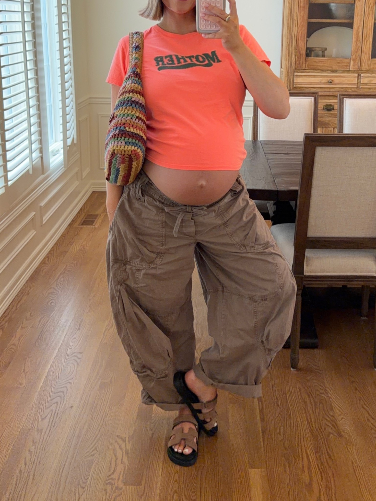 Free people pants size large (end of 3rd trimester so I went up one size) Mother tee runs big wearing a medium it’s so vibrant and cute! Lip liner: Iconic nude + gloss: Fig 👌🏼 Sandals size up 1/2. Coach bag is gorgeous perfect for summer!! 

#coachbrooklyn #coachbag #summerstyle #bresheppard #diml #dayinmylife #freepeople #bumpstyle