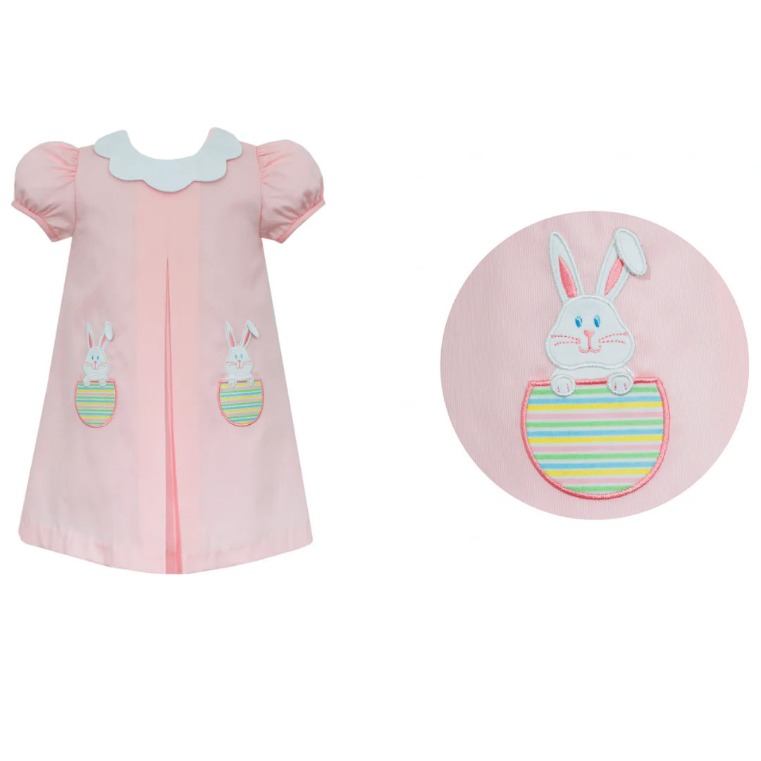 easter pink a-line dress with bunny pocket | Ellifox