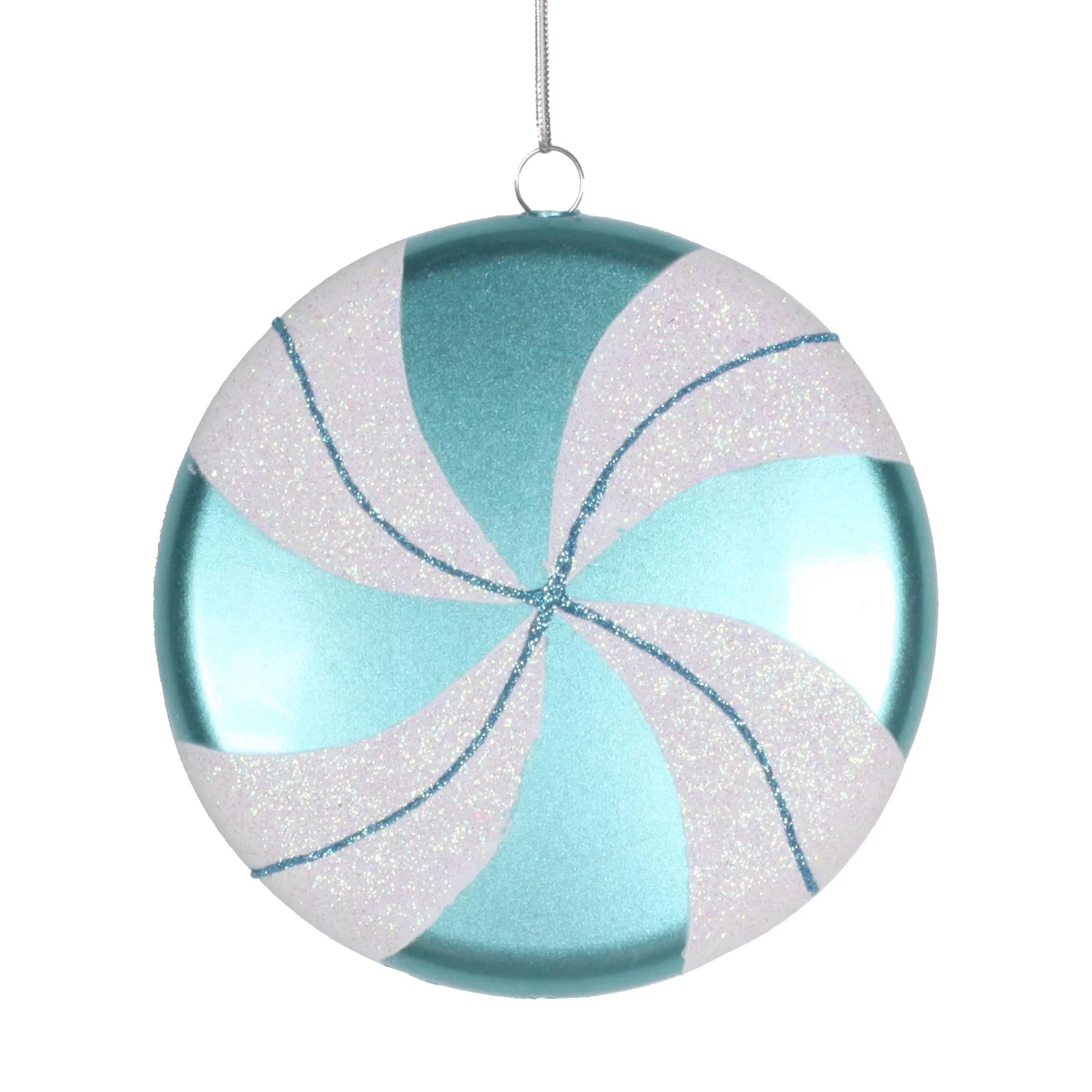 Vickerman 6" Teal-White Swirl Flat Candy Christmas Ornament | Walmart (US)