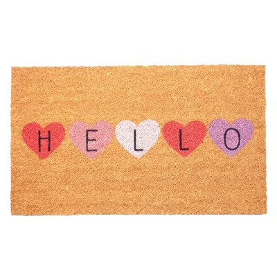 HomeRoots 17" X 29" Natural And Brown Valentine's Day Hello Outdoor Coir Door Mat | Target