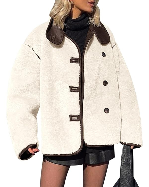 Tankaneo Womens Faux Fur Jackets Warm Winter Casual Button Down Stand Collar Long Sleeve Shaggy O... | Amazon (US)