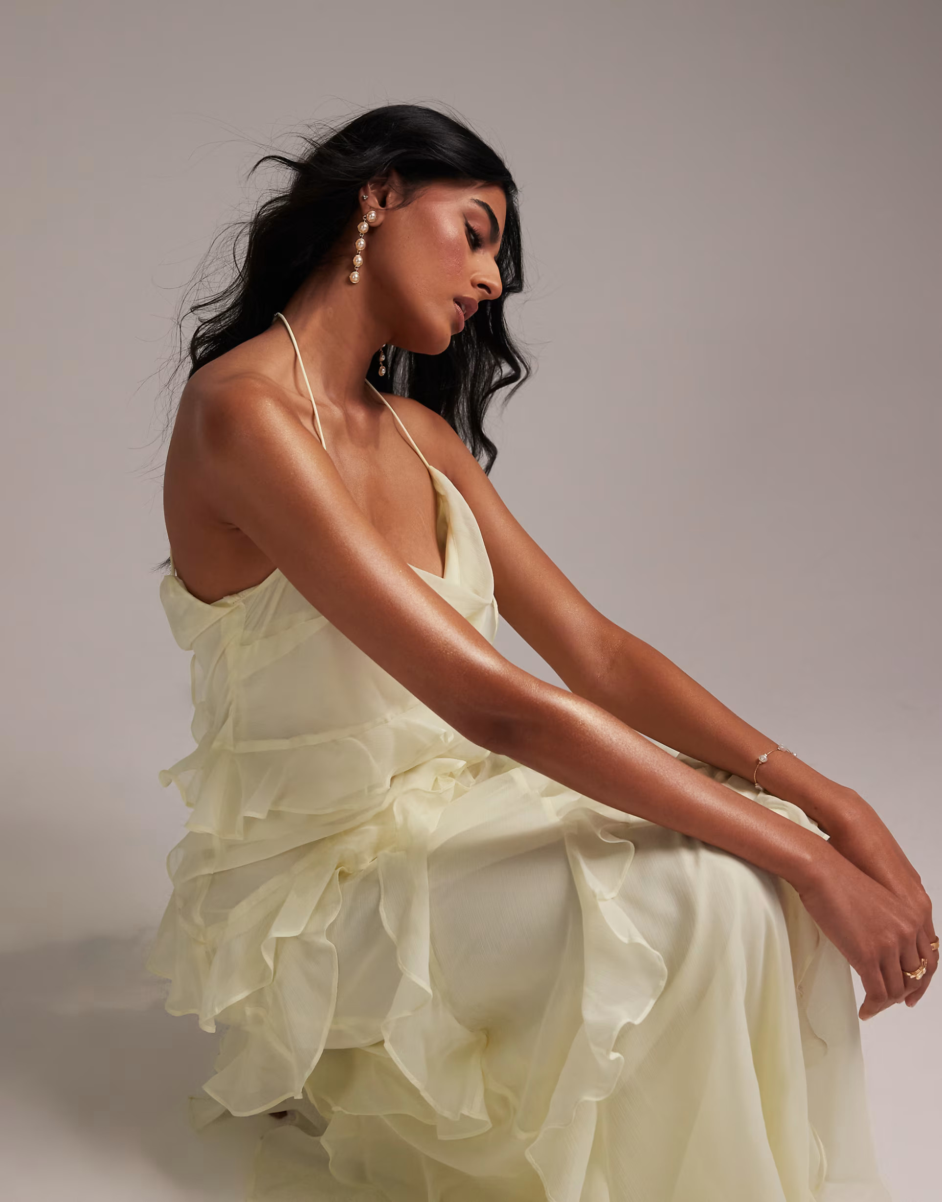 ASOS DESIGN Bridesmaids ruffle cami bias maxi dress in soft yellow | ASOS | ASOS (Global)