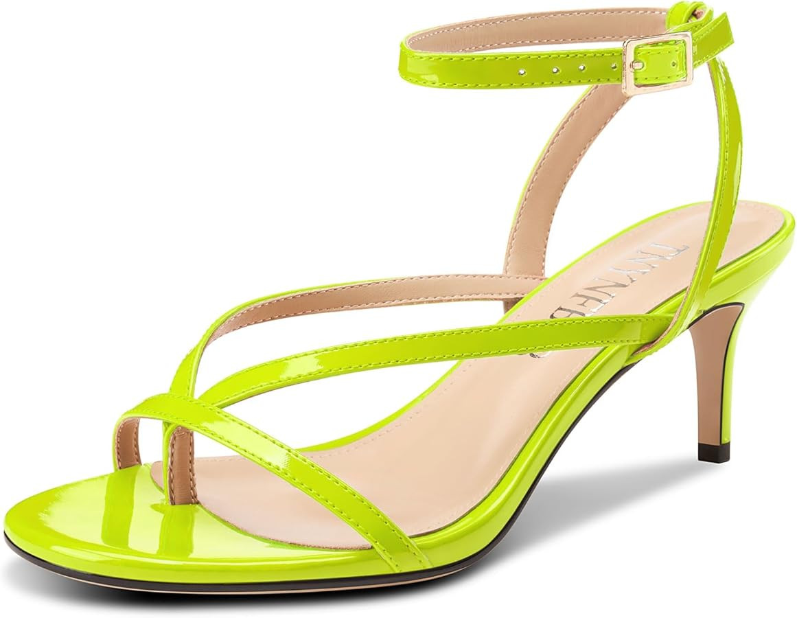 TNYNFBEB Womens Mid Heel Open Toe Strappy Sandals Ankle Strap Buckle Prom Party Dress Patent Leat... | Amazon (US)