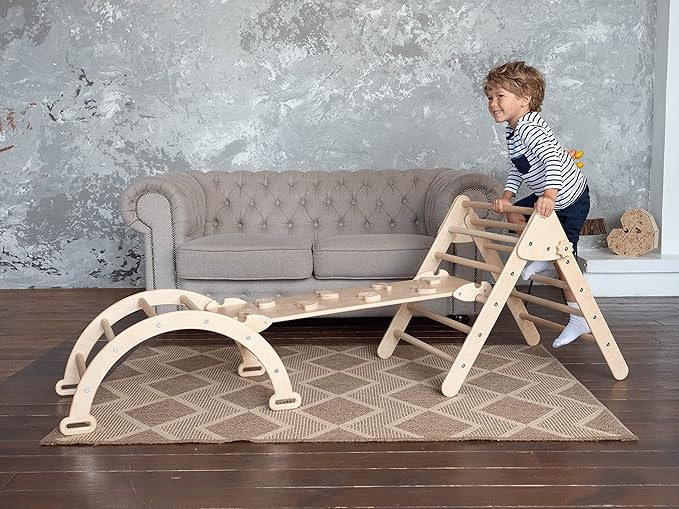 Amazon.com: WoodandHearts Montessori Climbing Toys - Set of 3 Items - Baby Toddler Gym - Arch, Ra... | Amazon (US)