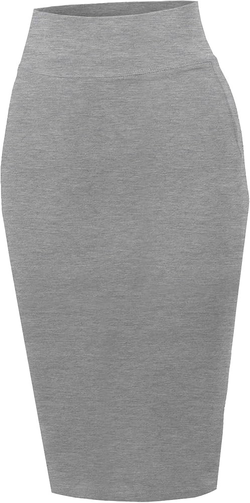 A2Y Women's Basic Solid Ponte Knee Length Slit Techno Span High Waist Pencil Skirt | Amazon (US)