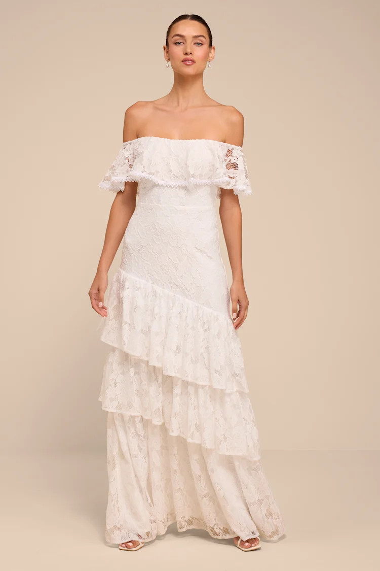 Poet White Lace Tiered Maxi Dress | Lulus