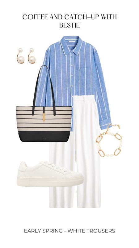 White trousers outfit tote handbag white trainers and striped shirt 

#LTKitbag #LTKshoecrush #LTKstyletip