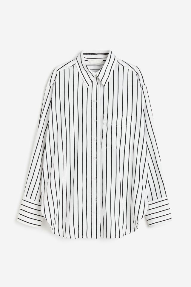 Satin shirt - White/Black striped - Ladies | H&M GB | H&M (UK, MY, IN, SG, PH, TW, HK)