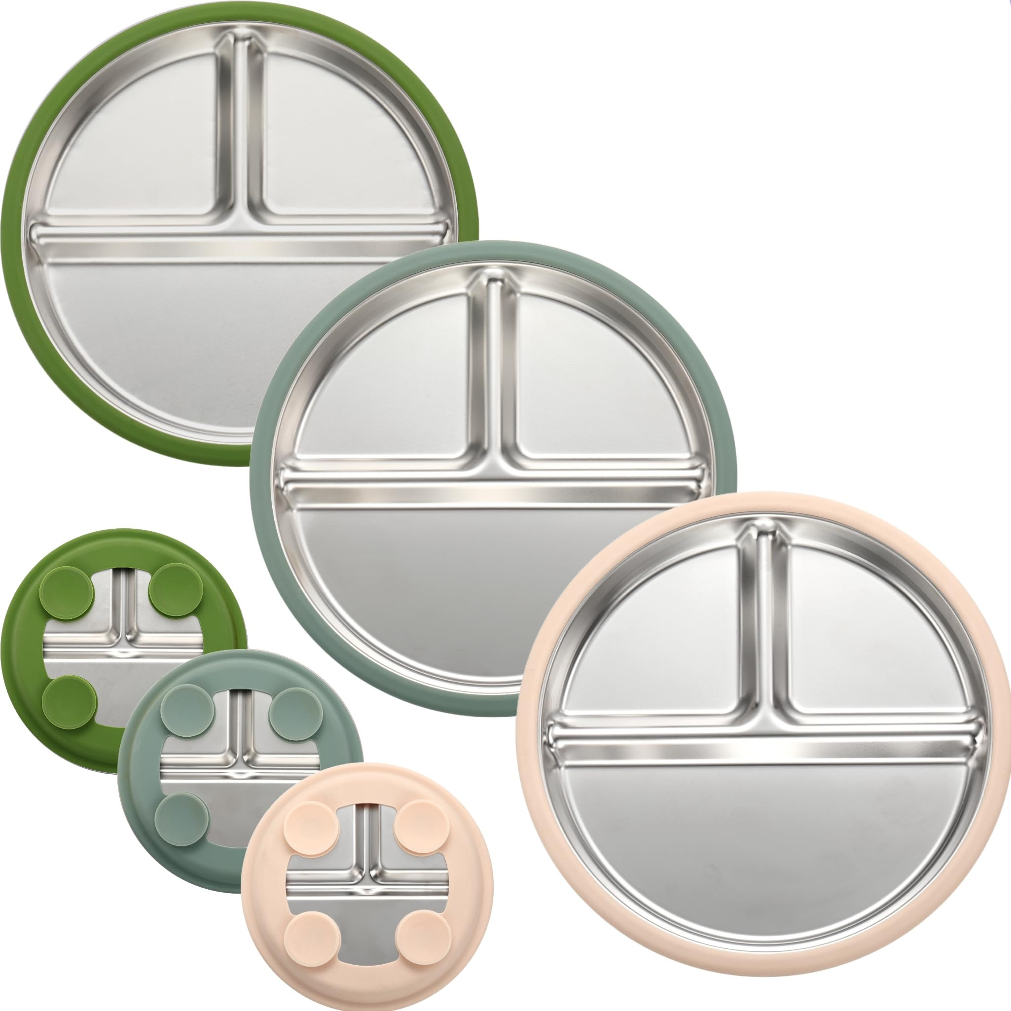3Pack Sainless Steel Kids Plates with Suction, 8.1” Divided Toddler Baby Plates with Removable ... | Amazon (US)
