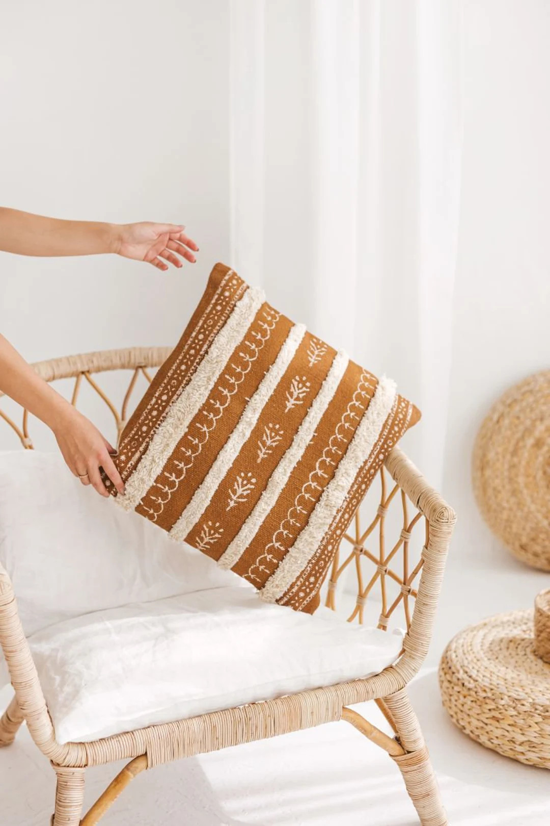 Terracotta Pillow With Fringe Accents Textured Hand Dyed Cozy - Etsy.de | Etsy (DACH)