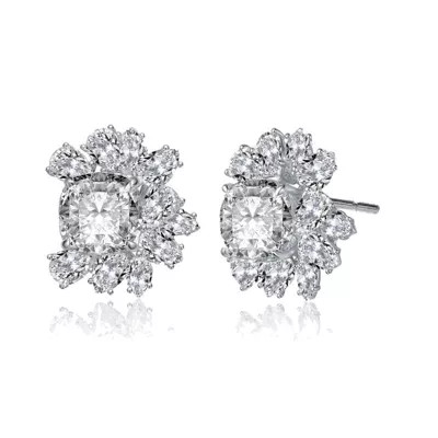 Rozzato Lab Created Sterling Silver 14K Gold Plated with Clear Cubic Zirconia Flower Cluster Stud Earrings | Belk