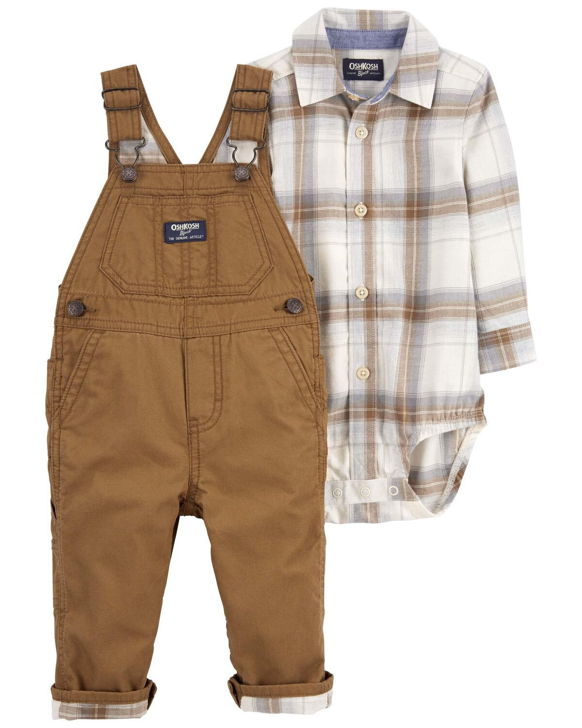 Khaki Baby 2-Piece Button-Front Bodysuit and Overalls Set | carters.com | Carter's