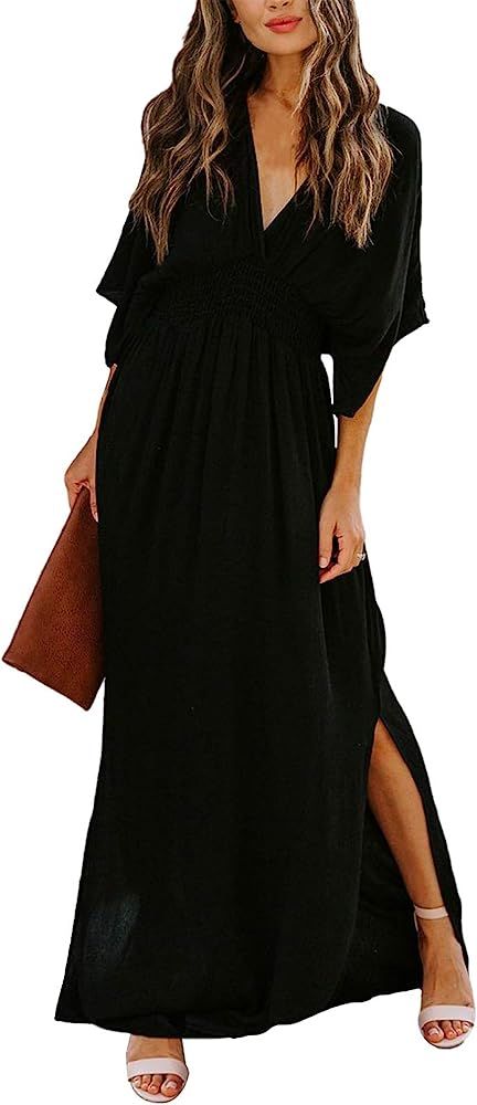 Meenew Women's Summer Maxi Dress Party Vacation High Slit Loose Long Beach Dress | Amazon (US)