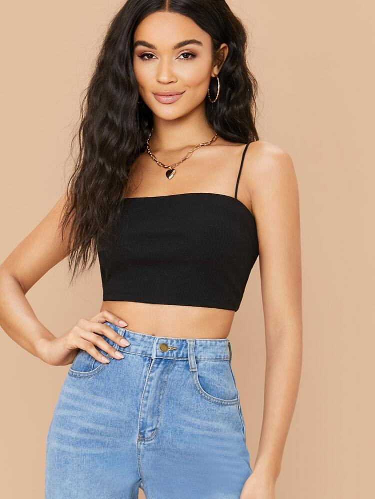 SHEIN EZwear Ribbed Cropped Cami Top | SHEIN