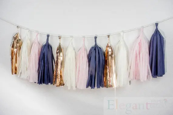 DIY Tassel Garland Kit - Blush/ navy & Gold - Plush pink/ Ivory/ Nude/ navy/ Wedding Shower Tissu... | Etsy (US)