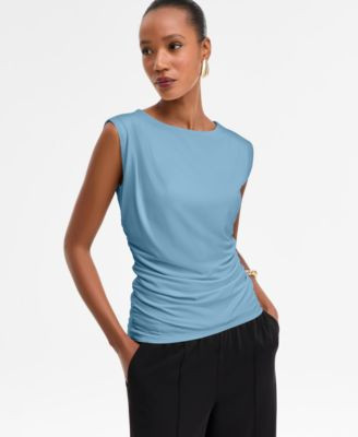 I.n.c. International Concepts Women's Short-Sleeve Ruched Boatneck Top, Macy's Exclusive - Supernatural Gr | Macy's