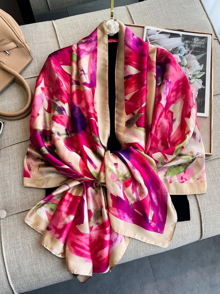 1pc Women's Simulation Silk Floral Printed Fashionable Scarf, Suitable For Spring/Autumn Travel A... | SHEIN