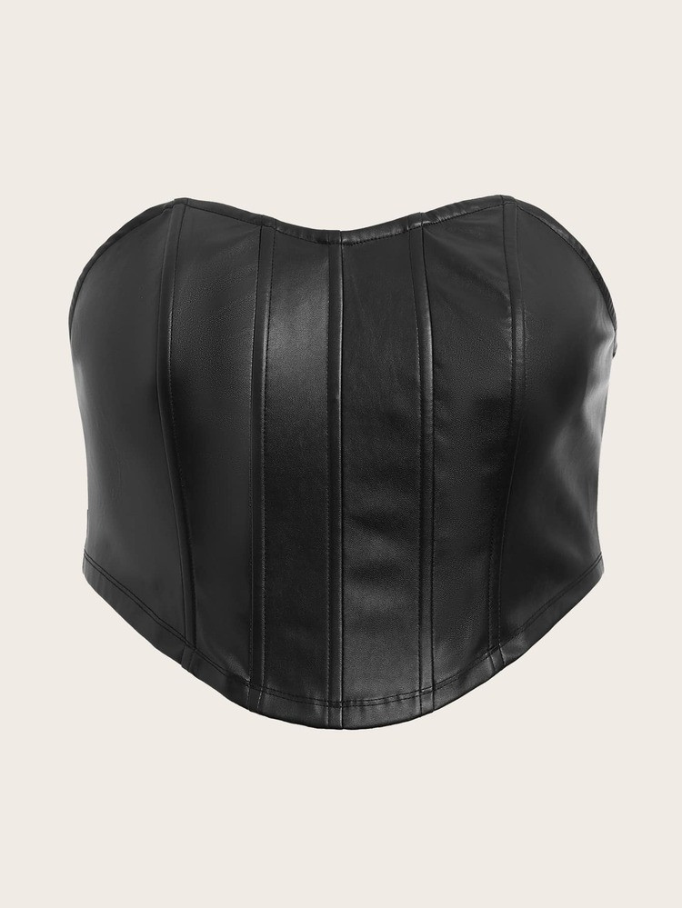 SHEIN Plus Zip Back PU Leather Tube Top | SHEIN