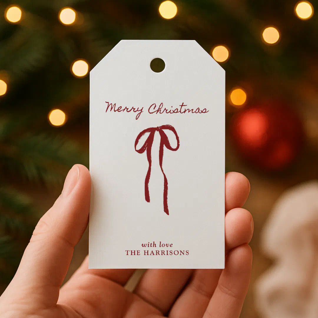Minimalist Red Bow Christmas  Gift Tags | Zazzle | Zazzle