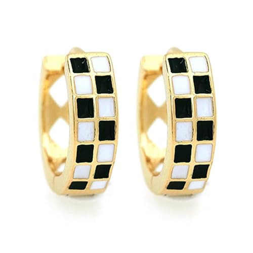 Checkered Earring For Women, Dainty Circle Checker Hoop Earrings, 18K Gold Plated Filled Enamel Checker Hoop Round Earrings, Hypoallergenic Fashion Trendy Jewelry Gifts (Hollow, Gold-Black) | Amazon (US)