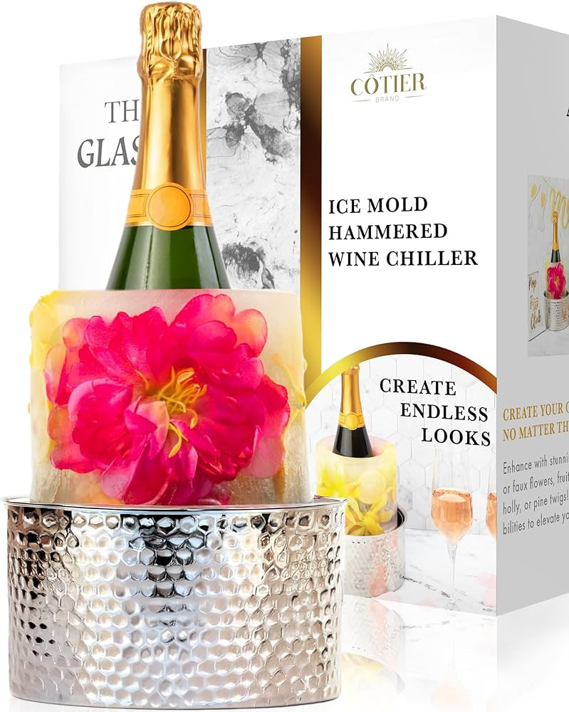Champagne Ice Mold Wine Bottle Chiller - Durable Hammered Stainless Steel Wine Bucket - DIY Flora... | Amazon (US)