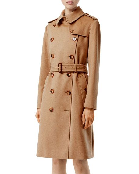 Burberry Kensington Cashmere Twill Double-Breasted Trench Coat | Neiman Marcus