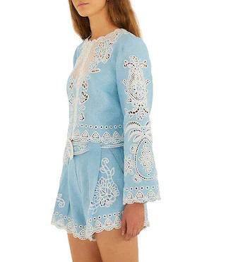 Romantic Richelieu Round Neck Long Sleeve Coordinating Blouse | Dillard's