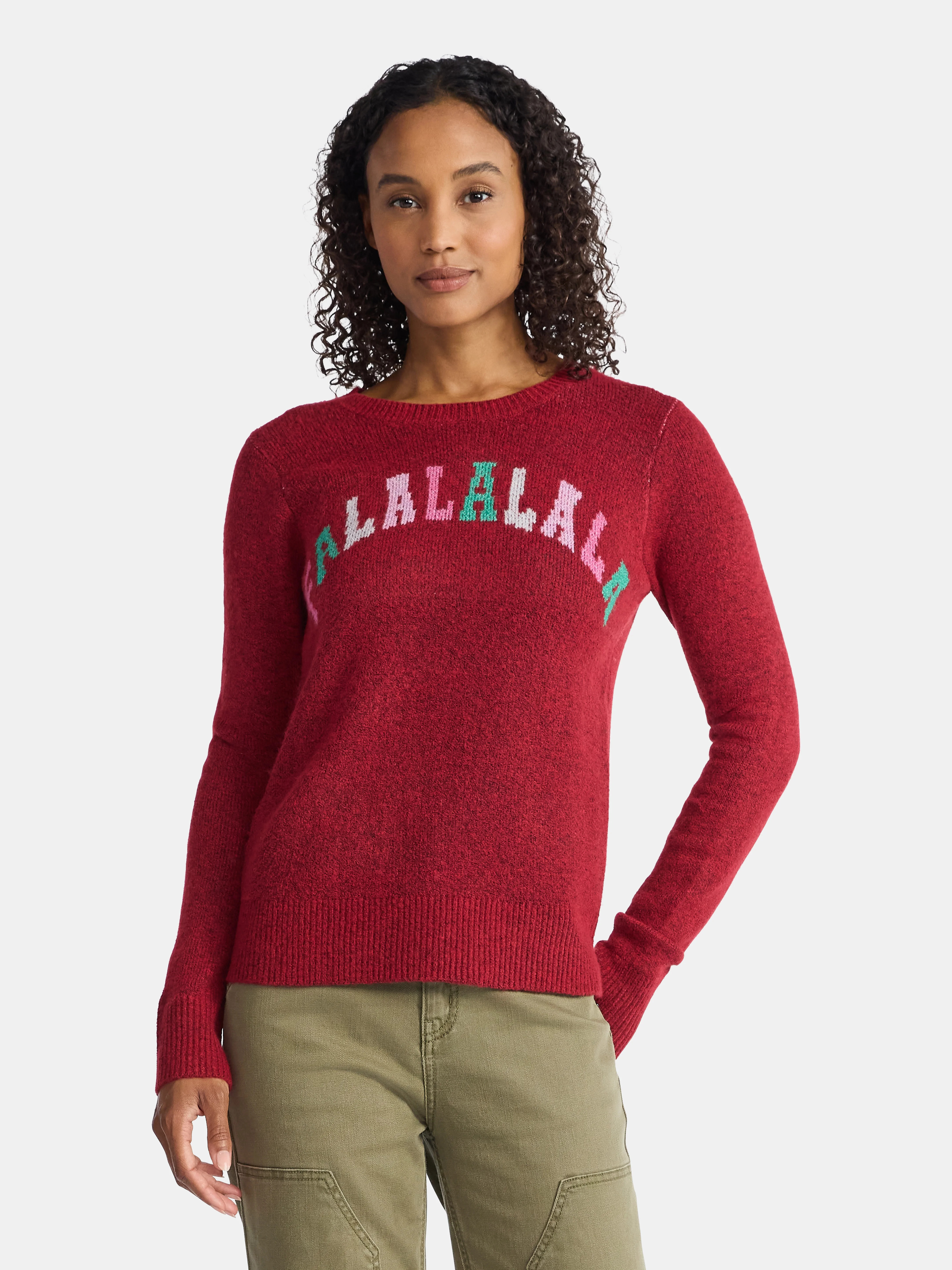 Time and Tru Women's and Women's Plus Holiday Talking Sweater with Long Sleeves, Midweight, Sizes... | Walmart (US)