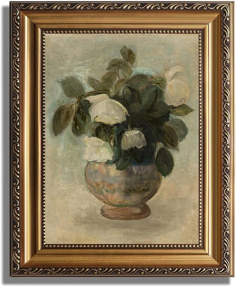JOFANG Gold Framed Vintage Floral Wall Art,White Rose,9x12in | Amazon (UK)