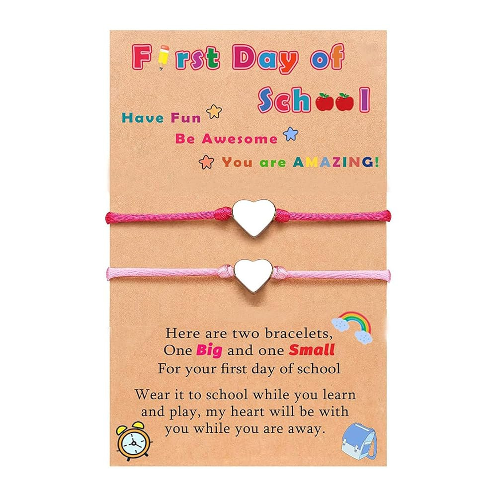Back to School Bracelets Matching Heart Mother Daughter Adjustable Strings Bracelets First Day of... | Amazon (US)