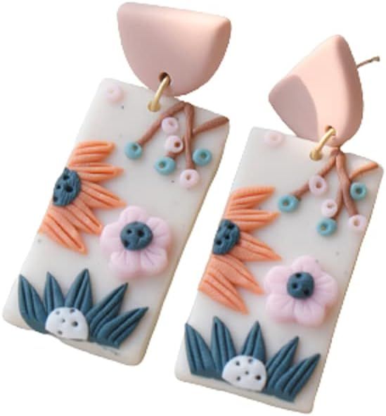 Vintage Statement Earrings Boho Colorful Flower Earrings Lightweight Handmade Ceramic Clay Cute L... | Amazon (US)