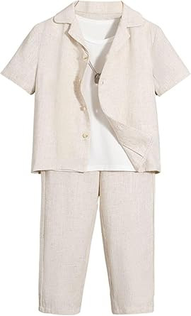 Verdusa Boy's 2 Piece Outfits Linen Set Going Out Outfits Button Up Shirt and Shorts Pants Set | Amazon (US)