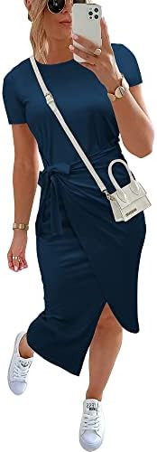 NOLLSOM Women Casual Sleeveless Striped Tank Midi Dresses Halter Neck Ruched Bodycon Dresses Tie ... | Amazon (US)