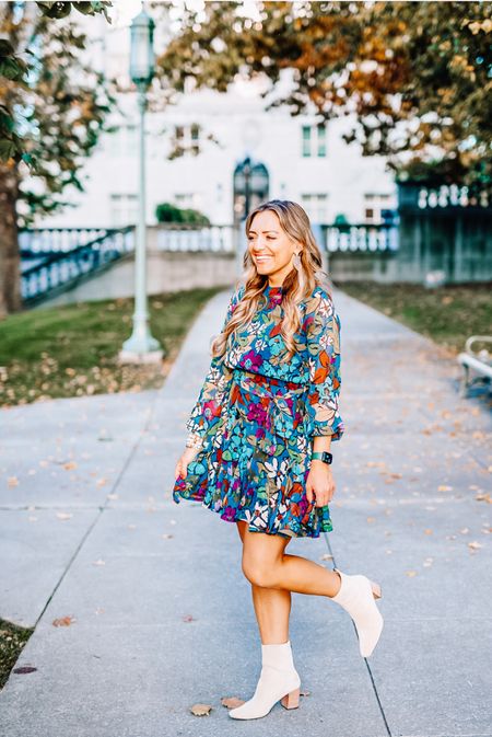 So obsessed with this perfect fall dress, and it’s 30% off today! Use code BF30! Fall pictures • dress sale • floral dress • date night • holiday dress 

#LTKsalealert #LTKCyberWeek #LTKover40