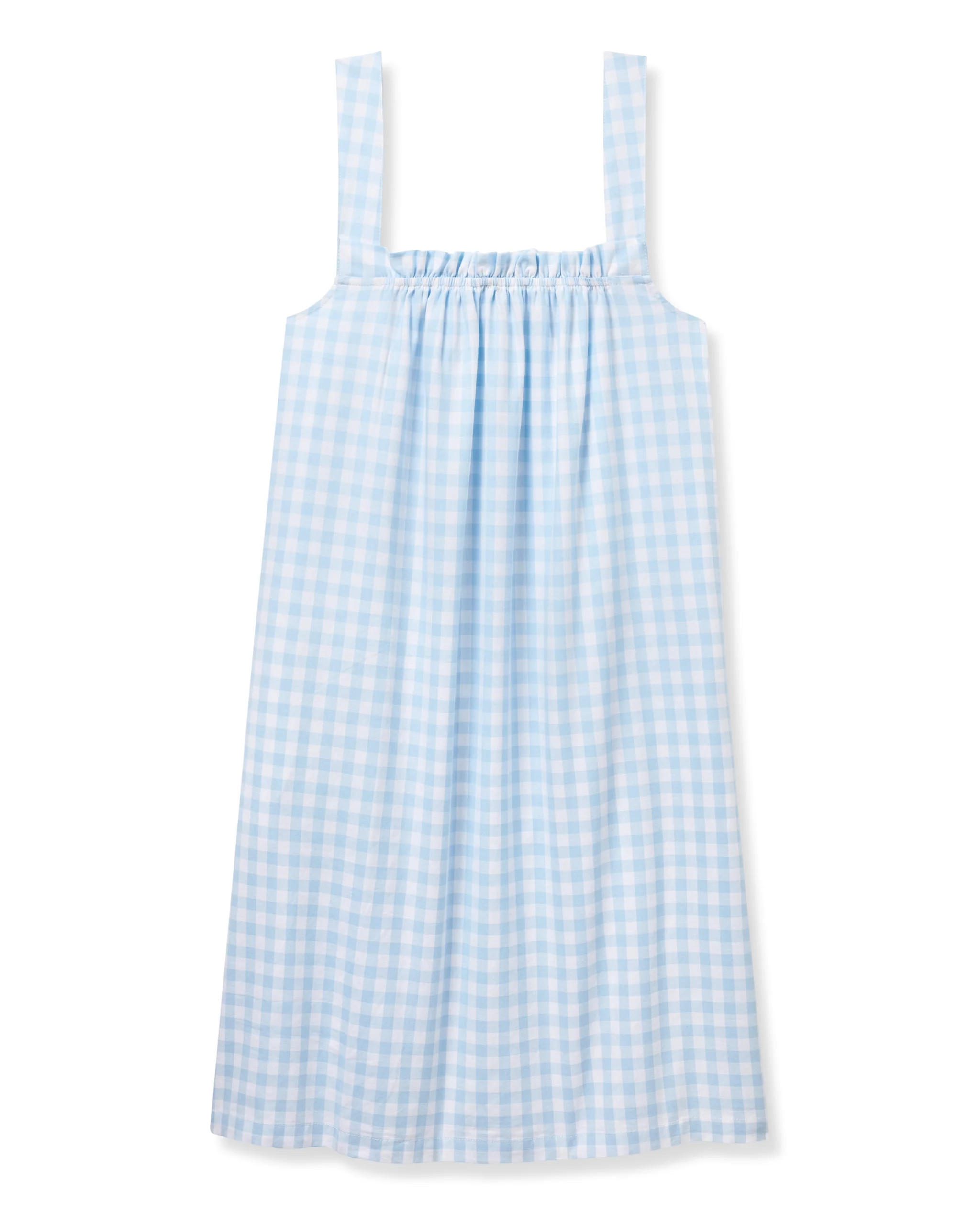 Women's Twill Annabelle Nightgown in Light Blue Gingham | Petite Plume