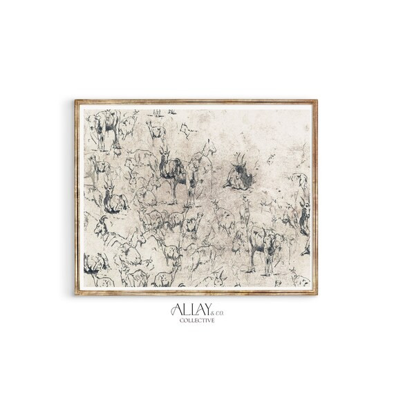 Abstract Animal Print  Cattle Sketch Print  Vintage - Etsy | Etsy (US)