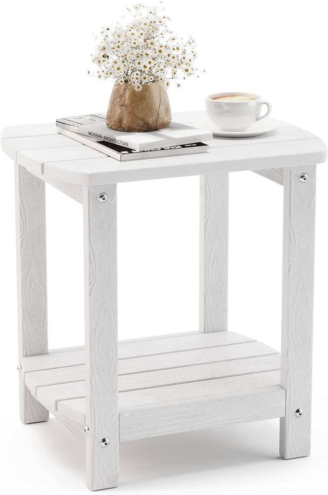 LUE BONA Adirondack Outdoor Side Table, White Poly Outdoor Patio End Table Weather Resistant, Poo... | Amazon (US)
