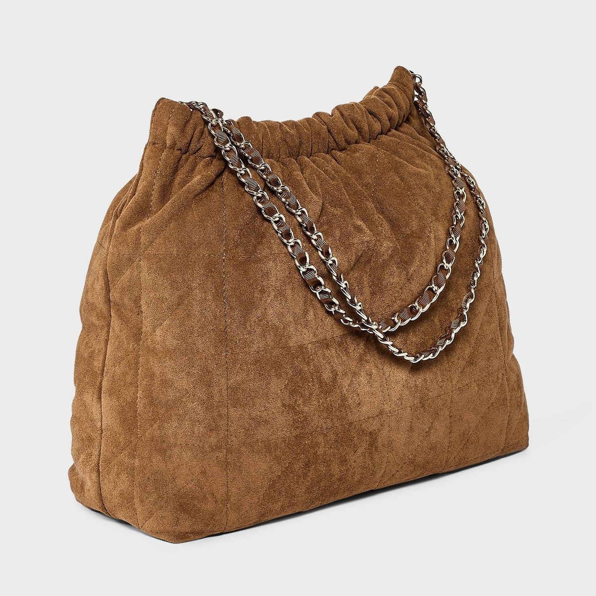Faux Suede Quilted Gathered Tote Bag - A New Day\u2122 Brown | Target