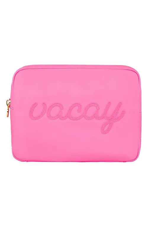Stoney Clover Lane Vacay Embroidered Nylon Pouch in Bubblegum at Nordstrom | Nordstrom