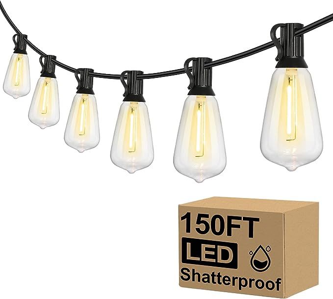 Brightever Outdoor String Lights 150FT, Patio Lights with 75+2 Dimmable ST38 Shatterproof LED Bul... | Amazon (US)