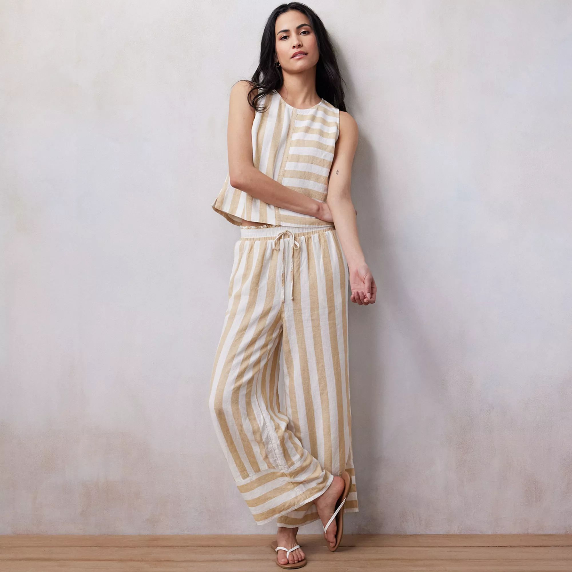 Women's LC Lauren Conrad Striped Linen Blend Tank Top & Wide Leg Pants Separates | Kohl's