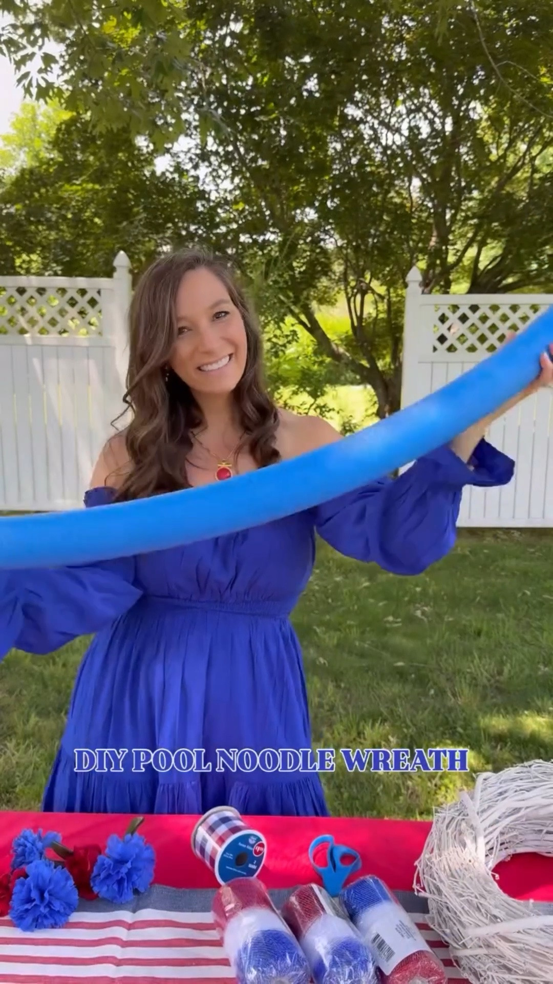 🇺🇸 Patriotic Pool Noodle Wreath 🇺🇸 

Here I go again … trying to make fun home decor on a shoestring budget. Which means DIY!!!

With a little creativity, household items and a few new budget friendly pieces for this non-glue outdoor wreath that can be created in less than 20 minutes!

Definitely loving the plaid ribbon, it’s 💯 and if you hit the Dollar Store, Amazon and Walmart you can create this for under $10!

Here’s How:
1) Grab a pool noodle and duck tape
2) Duck tape the pool noodle into a circle 
3) Don’t worry about the color of the duck tape because you’ll cover it
4) Take a roll of (your choice) thick ribbon and wrap around the pool noodle
5) Use a large paper clip or small binder clip to secure the ribbon end to a wrapped ribbon piece
6) Use a flower vine to wrap around the bottom and add loose flowers if desired
7) Hang and enjoy! ❤️🤍💙

Shop It: Wreath Items and Fav @zesica_official dress available in my Amazon Storefront and LTK Shoptini Shop (both linked in my bio) 

#diyhomedecorideas #poolnoodlecrafts #poolnoodle #patrioticdecor #redwhiteandblue #summerwreath #outdoorhomedecor #zesica #zesicaofficial #amazonfinds