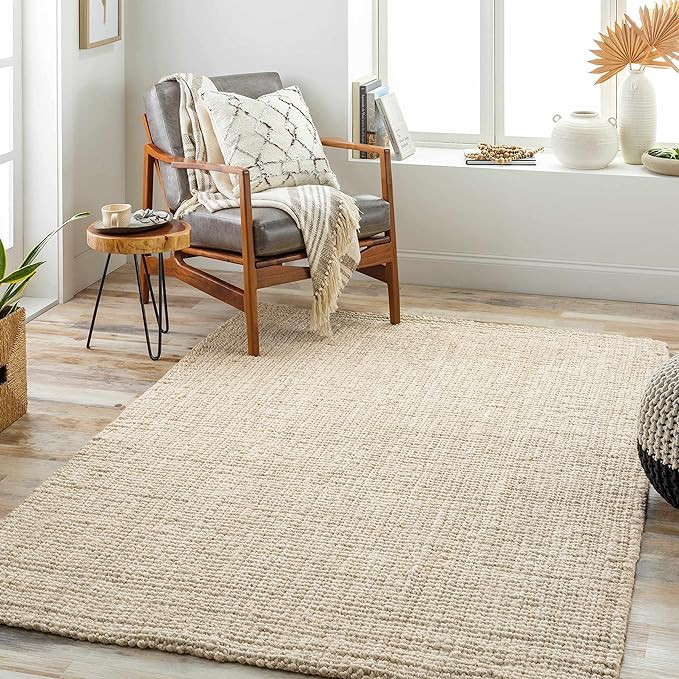 Hauteloom Ambel Bleached Jute Rug - Natural Fiber Area Rug - Natural Farmhouse Look Carpet - Ratt... | Amazon (US)
