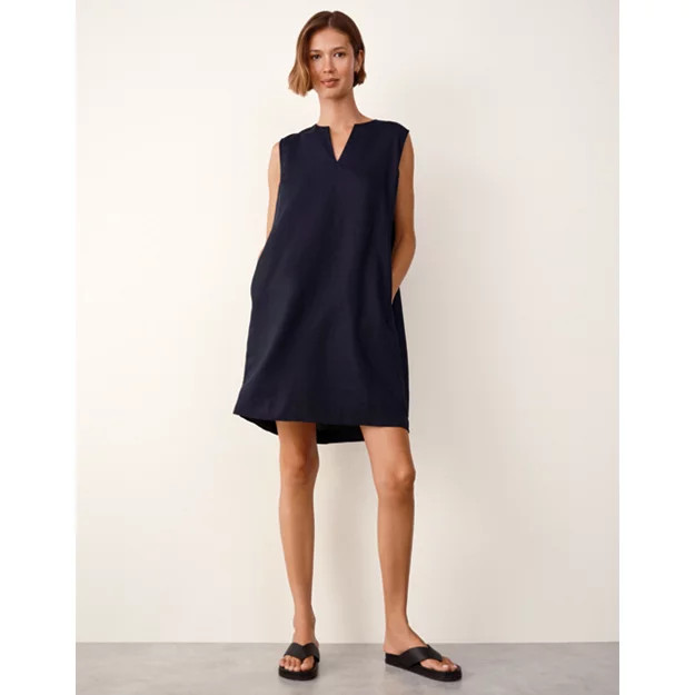 The White Company Linen Tucked Shoulder Shift Dress, Navy, Size: M | The White Company UK & ROW