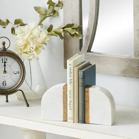 DecMode Marble White Modern Bookends Set of 2 | Walmart (US)
