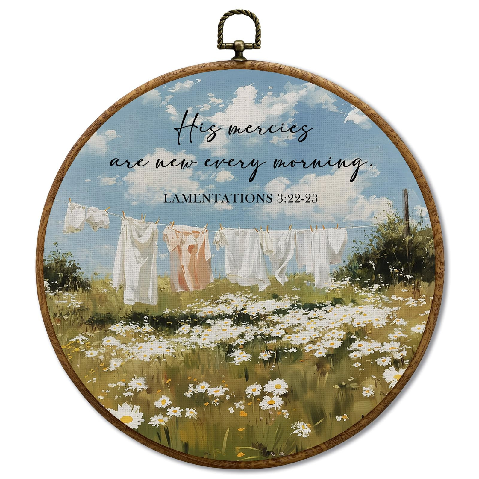 JUIOEIU Christian Laundry Day Round Wall Decor, Bible Verse Framed Canvas Prints, Country Cottage... | Amazon (US)