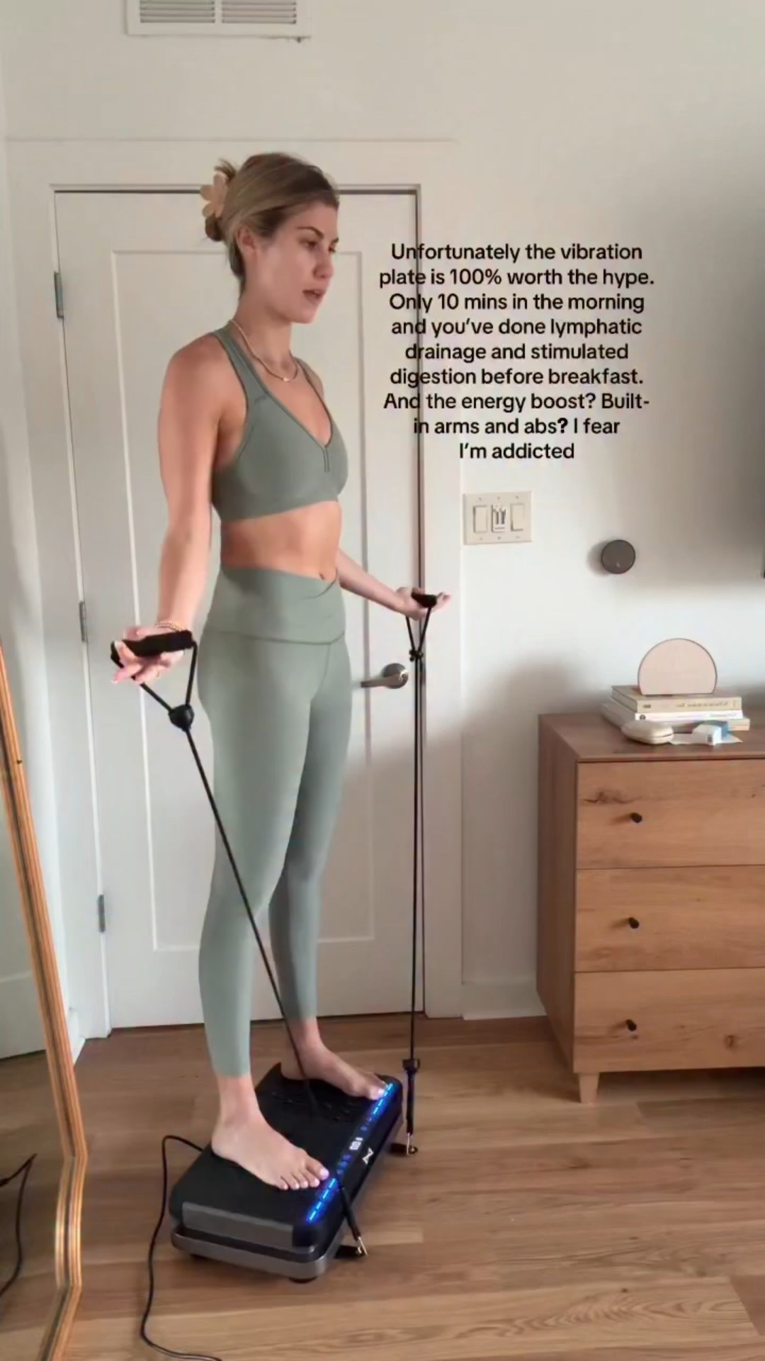 My kind of habit stack.. byeee inflammation don’t let the door hit ya!! 

I am so obsessed with this tool- I love doing it after my morning walks. Sometimes it’s in my PJs before leaving my bedroom. I know, I know yet another “wellness gadget” we don’t need. You don’t need it — but it is worth the hype in my opinion. I’ve had this for 2 weeks and already notice a massive difference- less inflammation, less bloating (GREAT for digestion), less soreness, more muscle definition, more energy, the list goes on. 

Not to mention the nervous system benefits !! 

I add in the arms because you’ve got 10 mins to spare so why not?! The repeated micro-activation increases circulation and engages more muscle fibers than a static stance would. It lightly challenges your balance and core stability, which leads to muscle toning, core strength (hi abs), and flexibility. Like I said- I’m already noticing a difference 💪🏼 

#vibrationplate #lymphaticdrainage #nervoussystem #healthylifestyle #healthyhabits #habitstacking #routine #morningroutine #wellness