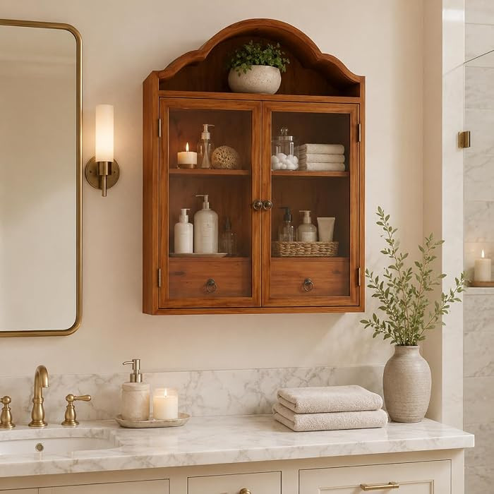 Brown Vintage Solid Wood Wall Cabinet Kitchen Bathroom Wall | Amazon (US)