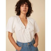 Nobody's Child female Pure Cotton Collared Puff Sleeve Blouse - 12 - White, White | Marks & Spencer (UK)